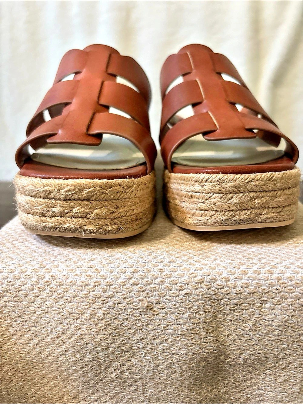 Franco Sarto Taziana Espadrille Slide Sandal Brown Gold Wedges - Picture 3 of 6